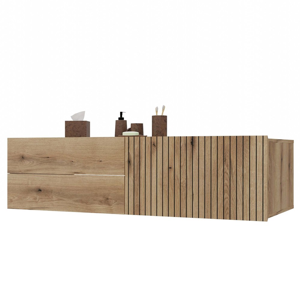 11111MINI SZAFKA POD UMYWALKĘ TIGO 1D2S DĄB EVOKE 140 CM 2 SZUFLADY RYFLOWANY FRONT WISZĄCA - obrazek 1