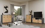 Szafka RTV SIMPLO 1D2S Stolik TV 2 Szuflady 1 Drzwi ANTRACYT DĄB ARTISAN - obrazek 5