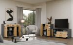 Komoda SIMPLO 2D2S Szafka 2 Szuflady 2 Drzwi Do Salonu ANTRACYT DĄB ARTISAN - obrazek 2