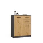 Komoda SIMPLO 2D2S Szafka 2 Szuflady 2 Drzwi Do Salonu ANTRACYT DĄB ARTISAN - obrazek 6