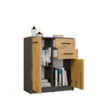 Komoda SIMPLO 2D2S Szafka 2 Szuflady 2 Drzwi Do Salonu ANTRACYT DĄB ARTISAN - obrazek 7