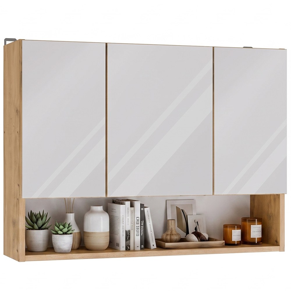 Brylka_mini-aimod Szafka Łazienkowa Wisząca POLA 3DL/P DĄB ARTISAN 80 Cm 3 Lustra z Półką - obrazek 1