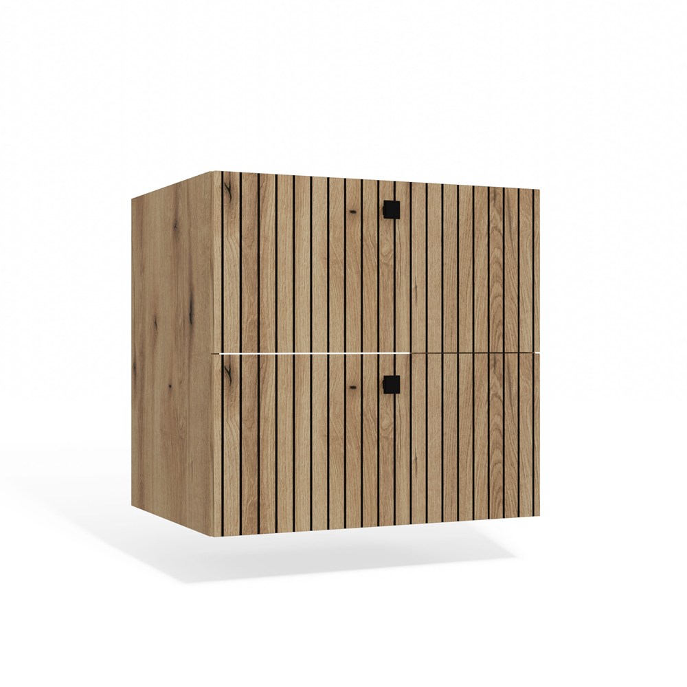 MINI SZAFKA POD UMYWALKĘ TIGO 60 2S DĄB EVOKE 2 SZUFLADY RYFLOWANY FRONT WISZĄCA - obrazek 1