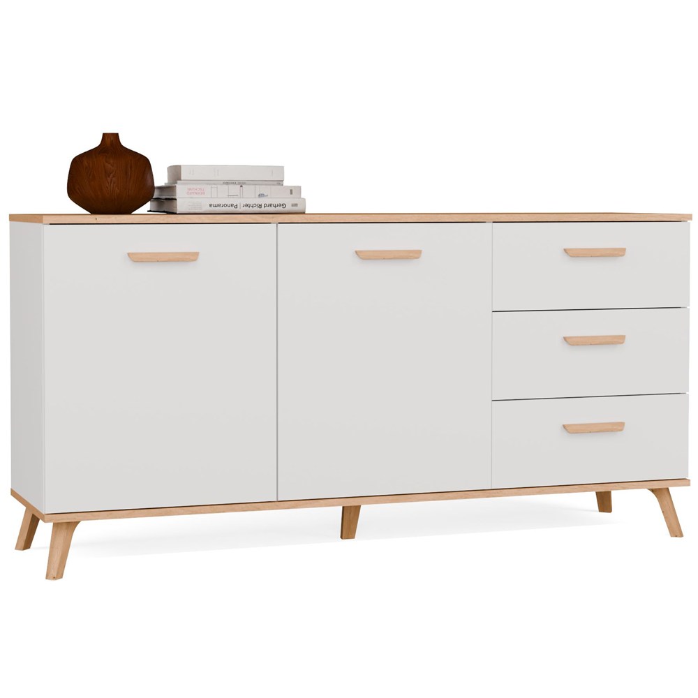 MINIATURA Komoda OLYMPO 2D3S BIAŁA DĄB ARTISAN Szafka 150 Cm 3 Szuflady 2 Drzwi - obrazek 1