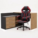 Zestaw BIURKO DANY Narożne ANTRACYT / DĄB ARTISAN + Fotel DRIFT CZERWONY