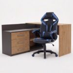 Zestaw BIURKO DANY Narożne ANTRACYT / DĄB ARTISAN + Fotel DRIFT NIEBIESKI