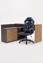 Zestaw BIURKO DANY Narożne ANTRACYT / DĄB ARTISAN + Fotel DRIFT NIEBIESKI