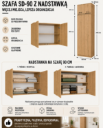 Szafa z Nadstawką SD-90 Drzwi Półki DĄB ARTISAN Do Garderoby Pokoju Biura - obrazek 5