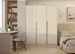 SZAFA SENSO 3D 150 CM 3 DRZWI ZŁOTE UCHWYTY DO SALONU SYPIALNI KASZMIR BEŻ - obrazek 3