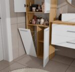 Szafka Łazienkowa NEL 1K DK Regał Słupek z Koszem Na Pranie DĄB ARTISAN / BIEL - obrazek 4