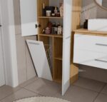Szafka Łazienkowa NEL 1K DD Regał Słupek  z Koszem Na  Pranie DĄB ARTISAN / BIEL - obrazek 2