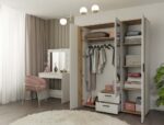 SZAFA AVA 150 CM LUSTRO 2 SZUFLADY RYFLOWANY FRONT DĄB EVOKE KASZMIR BEŻ - obrazek 7