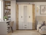 SZAFA AVA 150 CM LUSTRO 2 SZUFLADY RYFLOWANY FRONT DĄB EVOKE KASZMIR BEŻ - obrazek 2