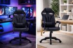 Zestaw BIURKO DANY Narożne ANTRACYT / DĄB ARTISAN + Fotel DRIFT CZARNY - obrazek 4