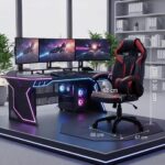 Zestaw BIURKO DANY Narożne ANTRACYT / DĄB ARTISAN + Fotel DRIFT CZERWONY - obrazek 4
