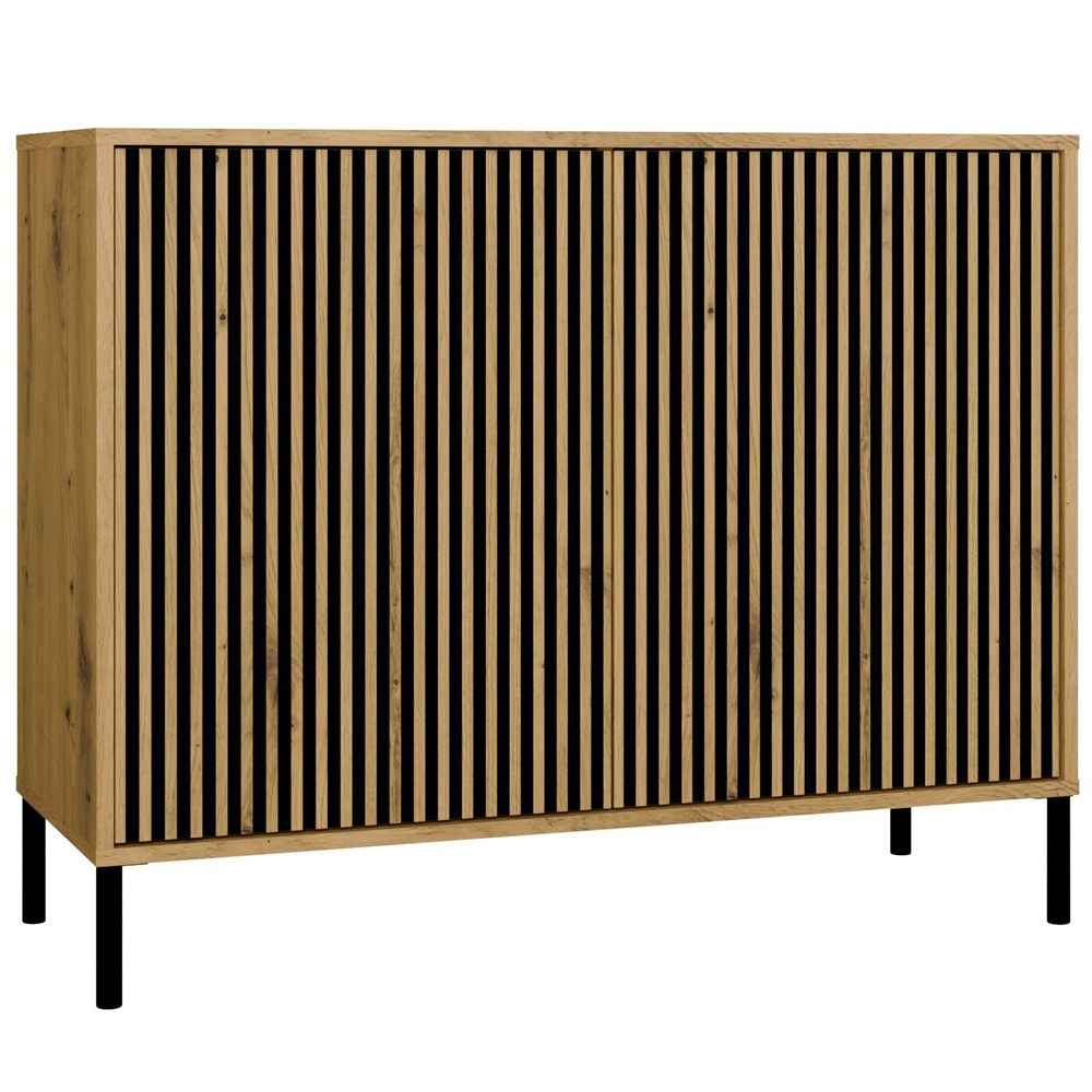 mini Komoda KAMARO 2D SLIM DĄB ARTISAN Lamele Front Ryflowany - obrazek 1