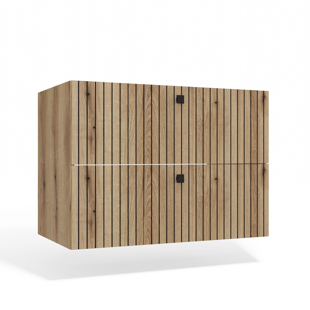 mini SZAFKA POD UMYWALKĘ TIGO 80 2S DĄB EVOKE 2 SZUFLADY RYFLOWANY FRONT WISZĄCA - obrazek 1