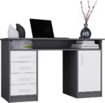 BIURKO ADA ANTRACYT BIAŁY 125 Cm 4 Szuflady Szafka Półki Do Biura Pokoju Na Laptop