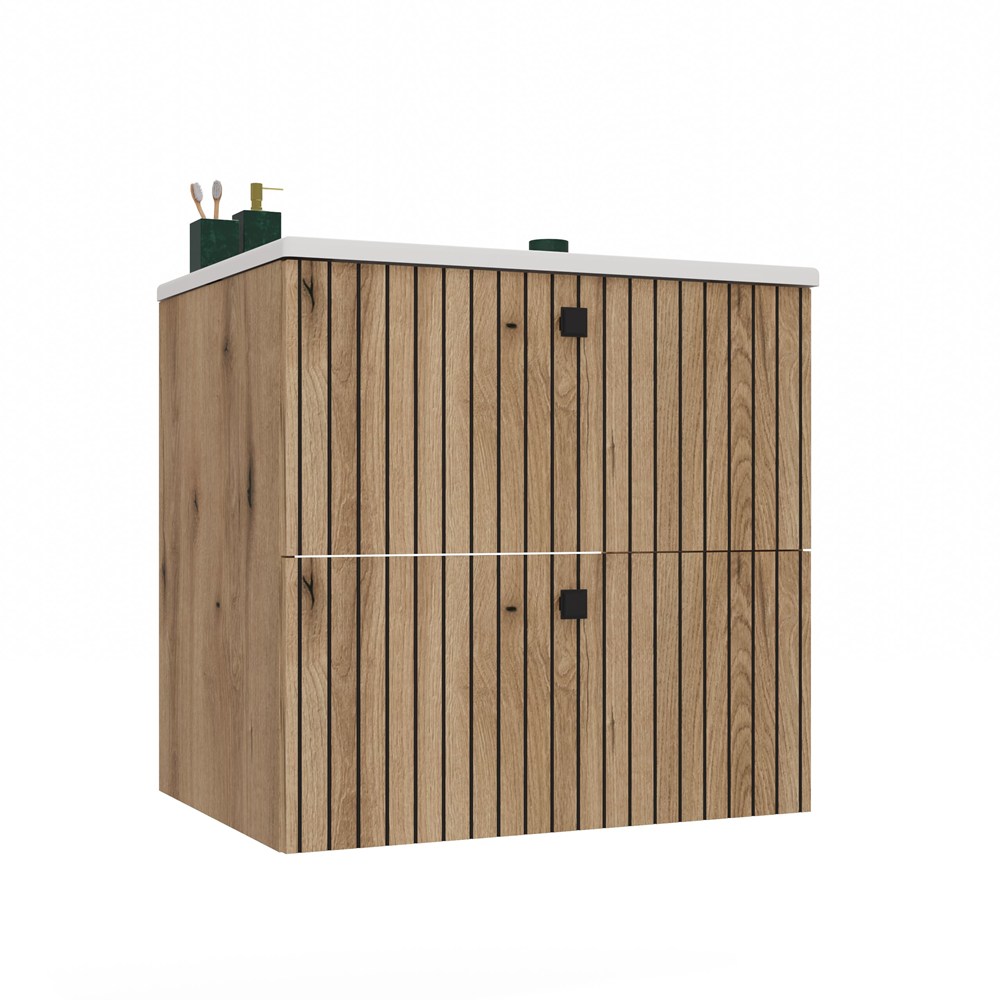 miniaturka SZAFKA POD UMYWALKĘ TIGO 60 2S DĄB EVOKE RYFLOWANY FRONT + UMYWALKA - obrazek 1