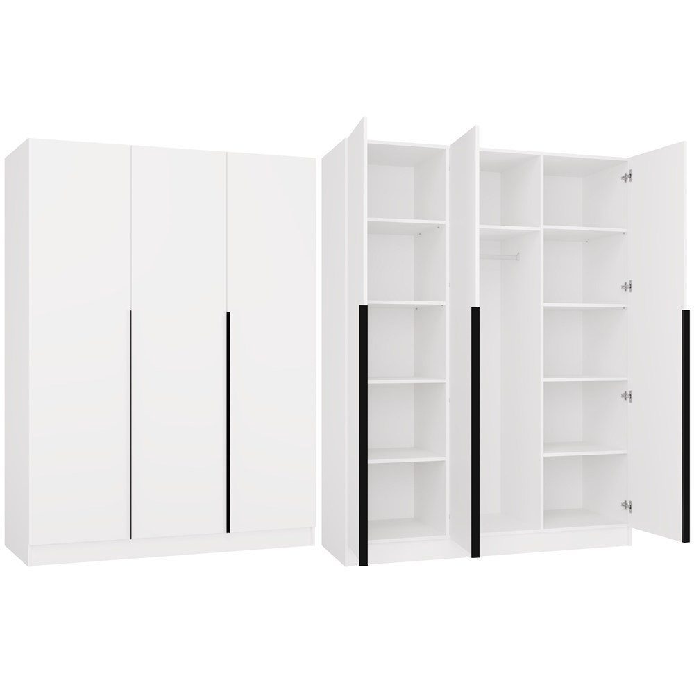 miniaturka1 Szafa SENSO 3D 150 CM 3 Drzwi Czarne Uchwyty Do Salonu Sypialni BIEL - obrazek 1