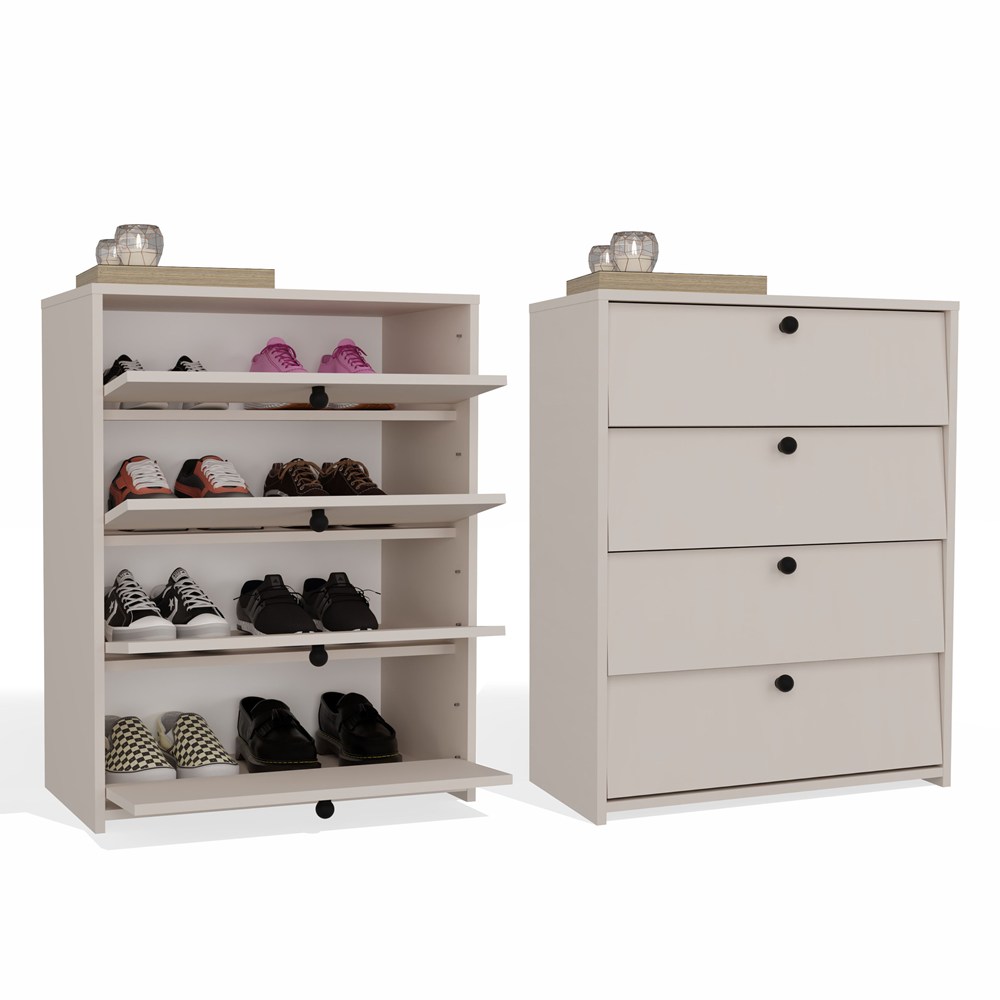miniaturka2 Szafka Na Buty LOKA KASZMIR BEŻ 4 Drzwi Uchylne 66 Cm do Przedpokoju - obrazek 1