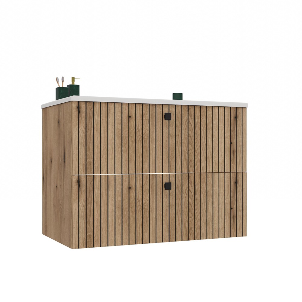miniaturka2 SZAFKA POD UMYWALKĘ TIGO 80 2S DĄB EVOKE RYFLOWANY FRONT + UMYWALKA - obrazek 1
