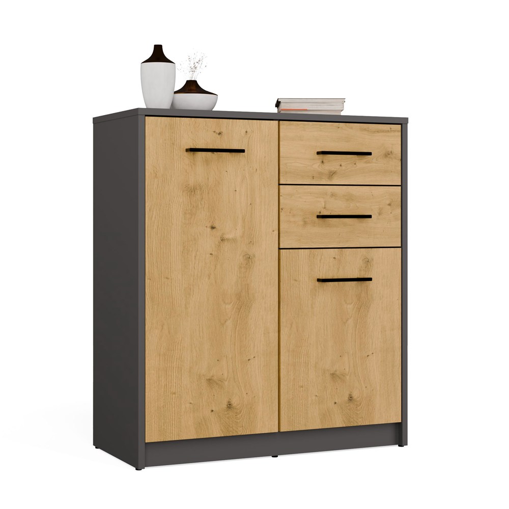miniaturka3 Komoda SIMPLO 2D2S Szafka 2 Szuflady 2 Drzwi Do Salonu ANTRACYT DĄB ARTISAN - obrazek 1
