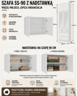 SZAFA Malwa SS-90 Z Lustrem z Nadstawką BIAŁA 2 Drzwi 2 Szuflady Do Pokoju - obrazek 3