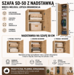 Szafa z Nadstawką SD-50 Drzwi Półki DĄB ARTISAN Do Garderoby Pokoju Biura - obrazek 6