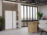 Regał Biurowy OLIV 2D 2 Drzwi Do Biura Do Gabinetu Salonu DĄB ARTISAN BIEL - obrazek 3