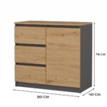 Komoda Malwa 1D3S/BA ANTRACYT DĄB ARTISAN - obrazek 5